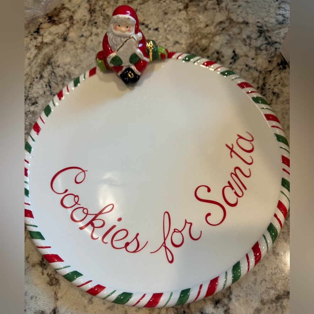 Festive Ceramic Santa Serving Platter - Red, White, Green